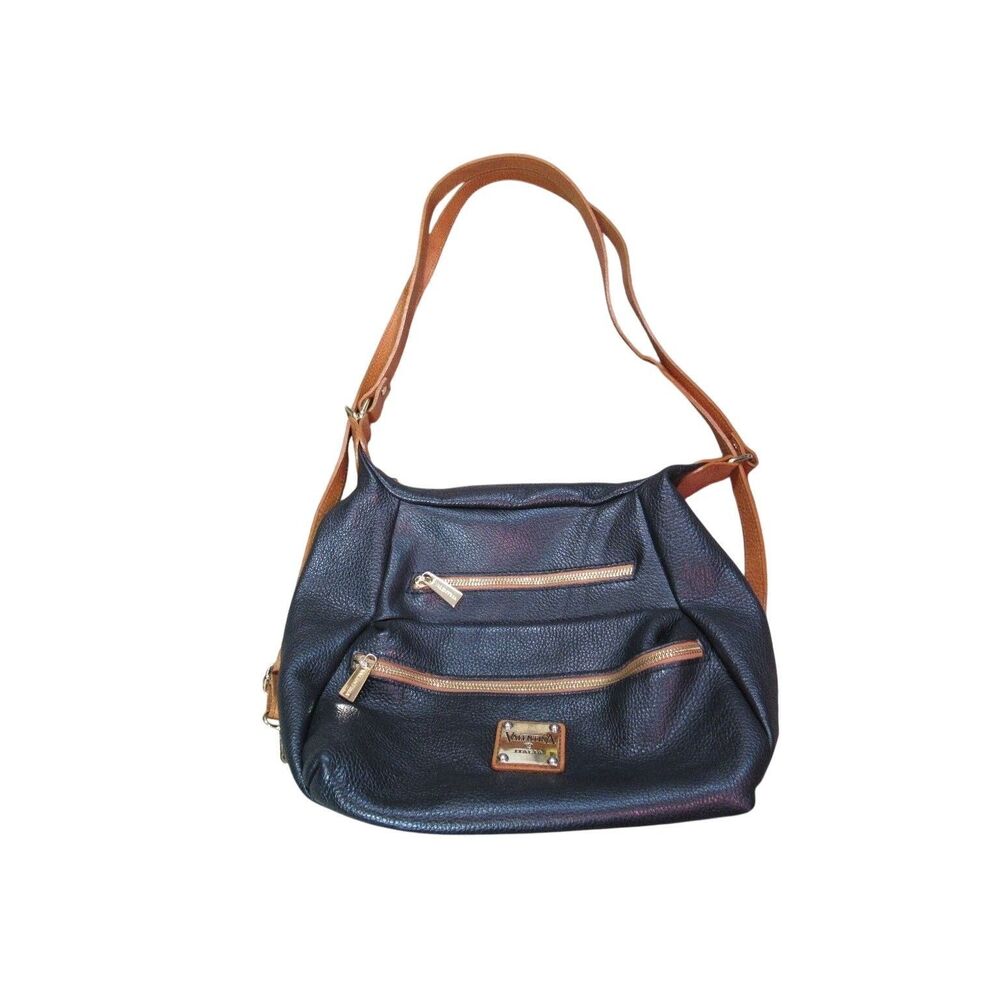 Valentina Women's Leather Crossbody Bag Black Brown Adjustable Strap